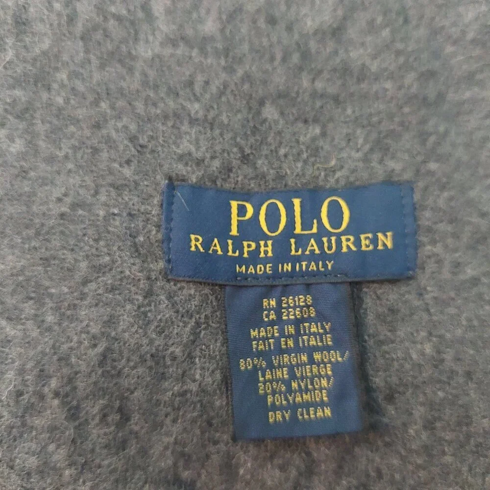 POLO Ralph Lauren 80s Vintage Blue & Gray Scarf Embroidered Polo Logo Scarves